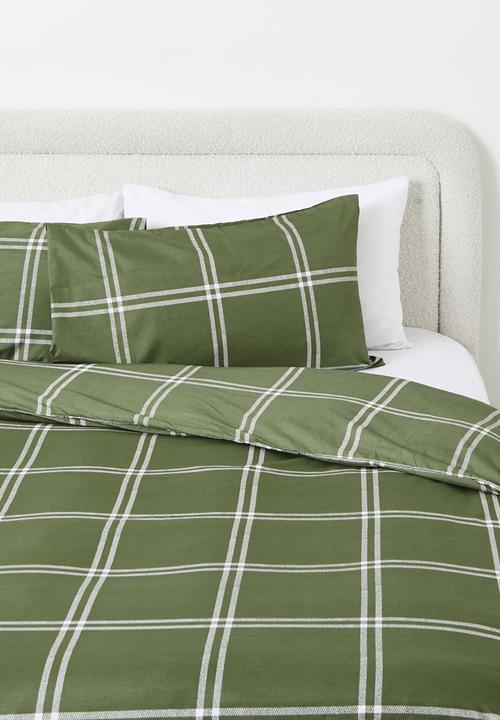 Grid Check Super Soft Duvet Cover Olive
