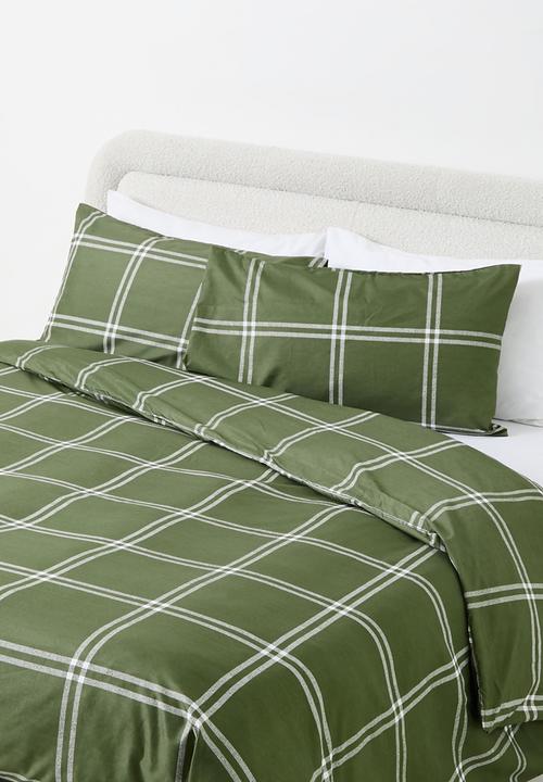 Sixth Floor - Grid Check Super Soft Duvet Cover Olive