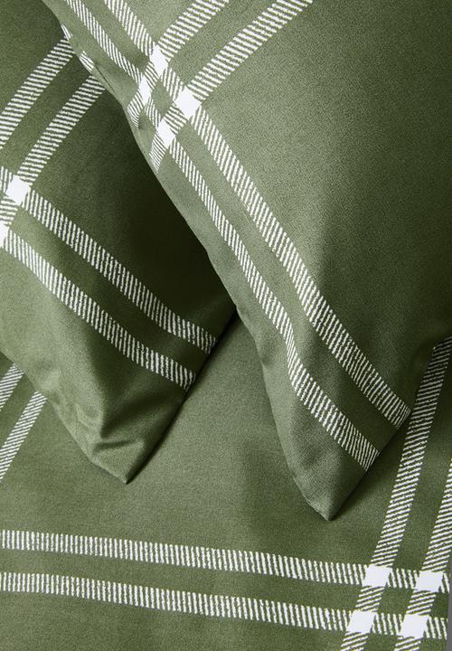 Sixth Floor - Grid Check Super Soft Duvet Cover Olive
