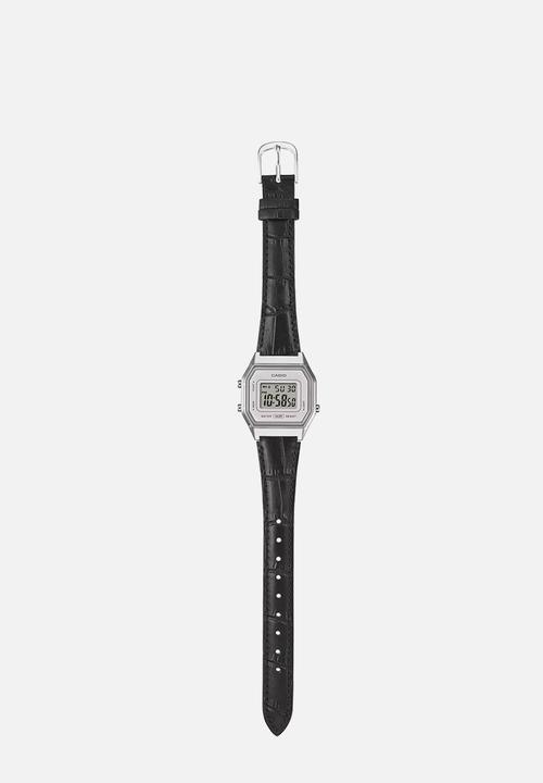 Casio - Retro Silver Black Leather - Black