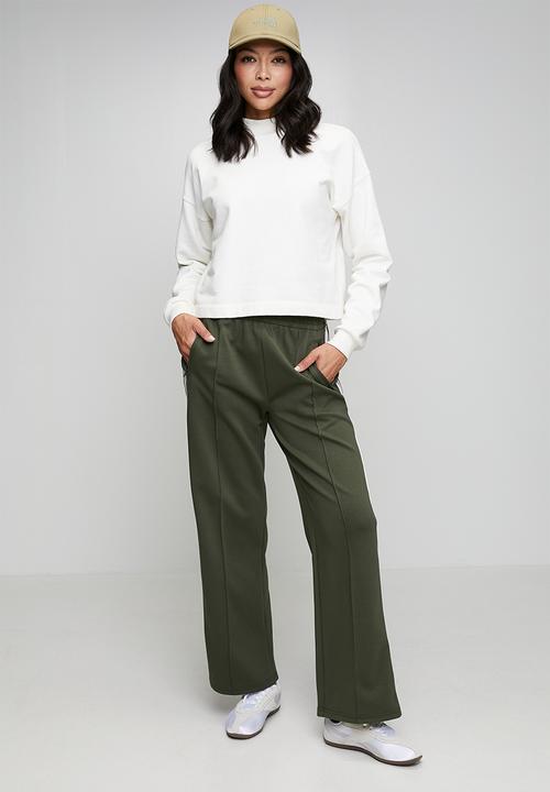 Stella Morgan - High Waist Elasticated Wide Leg Fleece Pant With Side Tape - Khaki