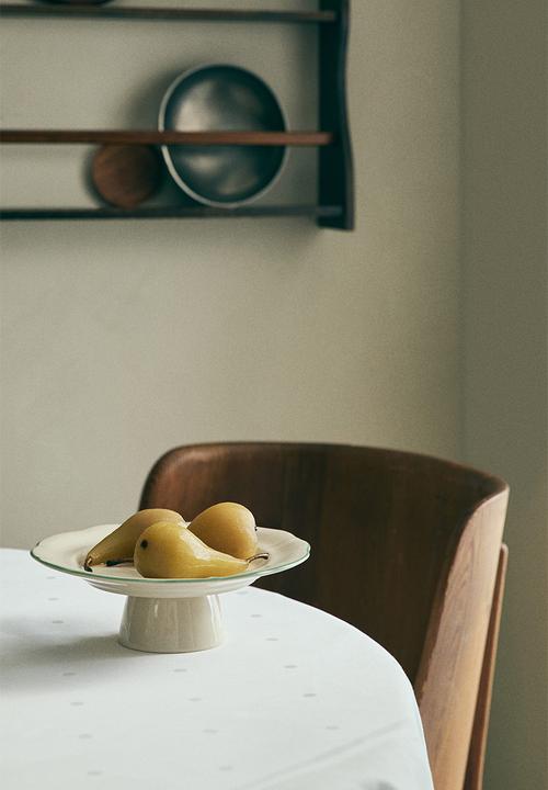 Stoneware cake stand - beige,multi