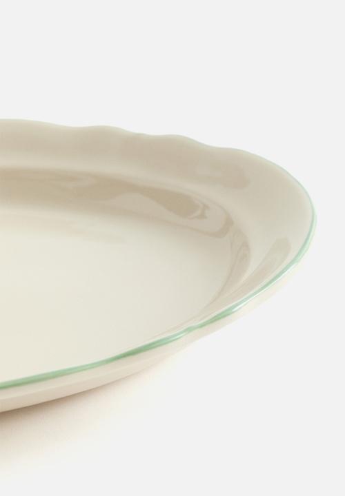 H&M - Stoneware serving plate - light beige/green 