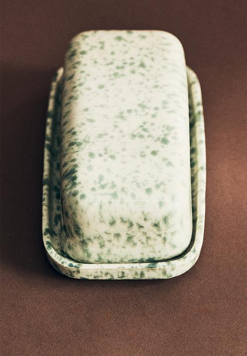 Stoneware butter dish - green