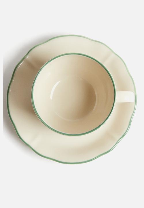H&M - Stoneware cup and saucer - beige,multi