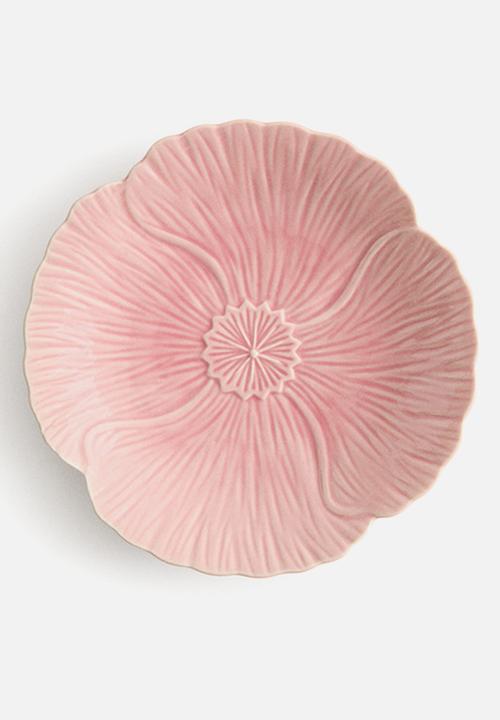 Flower-shaped stoneware mid plate - pink