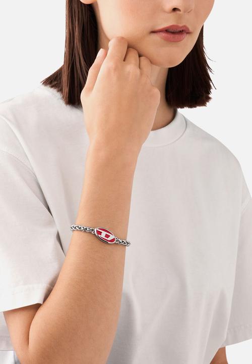 Diesel  - Red Enamel And Stainless Steel Chain Bracelet Dx1445040 - Red