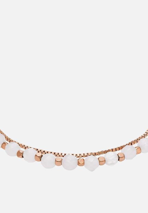 Fossil - All Stacked Up Rose Quartz Chain Beaded Bracelet  JF04444791 - Pink