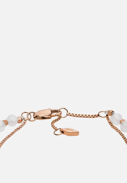 Fossil - All Stacked Up Rose Quartz Chain Beaded Bracelet  JF04444791 - Pink