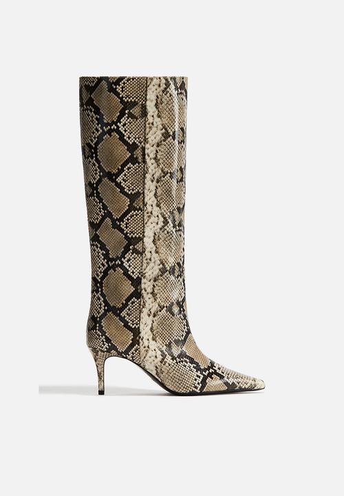 H&M - Knee-high boots - beige/snakeskin pattern