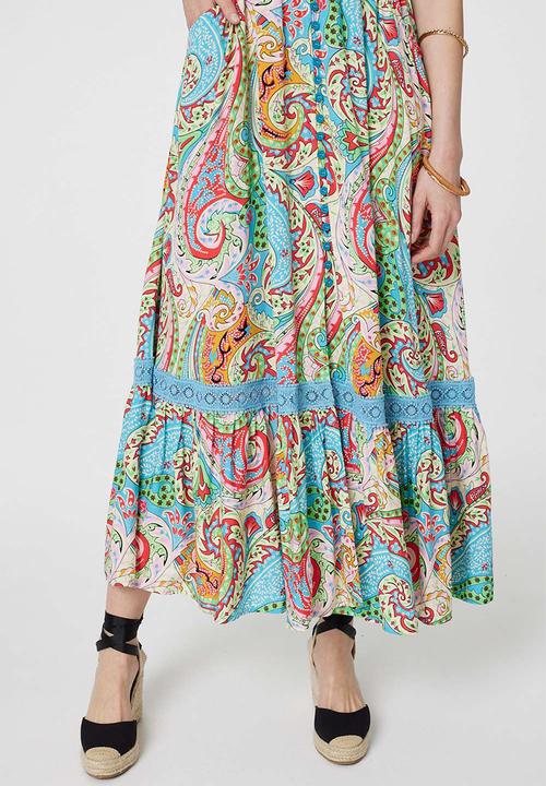 Stella Morgan - Cap Sleeve With Flutter V-Neck Button Through Maxi Dress - Multi