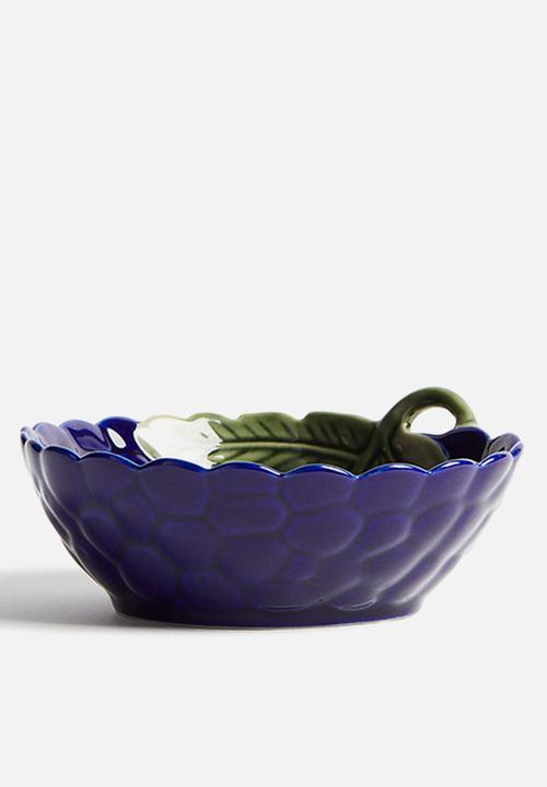 Small figurative stoneware serving bowl -  dark blue/grape