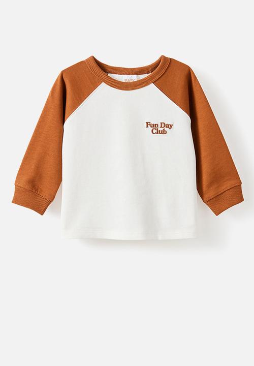 Cotton On - Huey Long Sleeve Rugby - Chestnut/Vanilla Fun Day Club