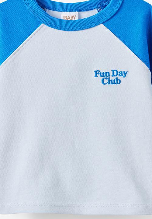 Cotton On - Huey Long Sleeve Rugby - Harbour Blue/Ice Blue Fun Day Club