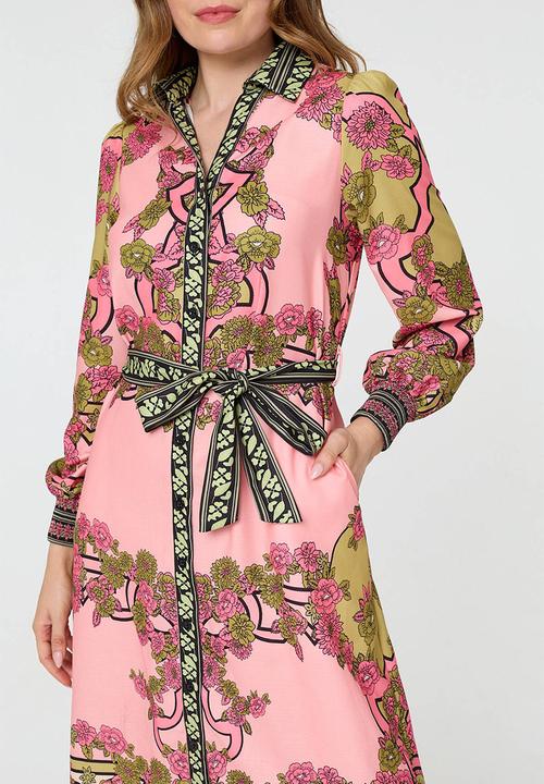 Izabel London - Long Sleeve Button Through Maxi Dress - Pink