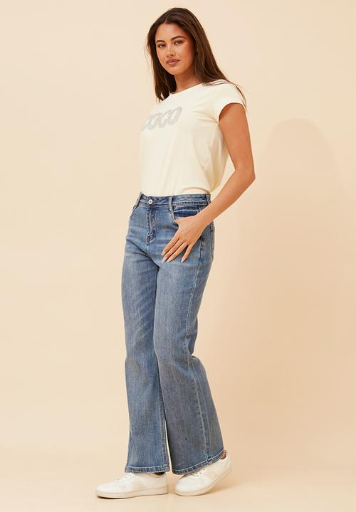 Stella Morgan - Mid Waist Slim Fit Bootleg Denim Jean - Mid Denim