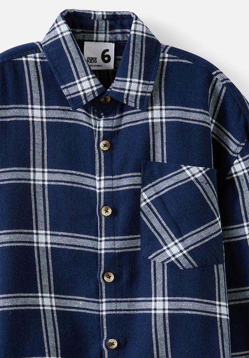 Cotton On - Ryder Long Sleeve Skate Shirt - Squid Ink/Ice Blue Check
