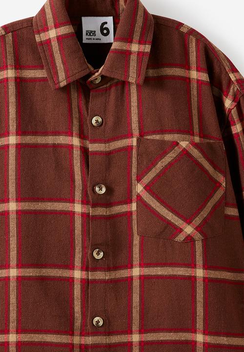 Cotton On - Ryder Long Sleeve Skate Shirt - Rocky Road/Heritage Check