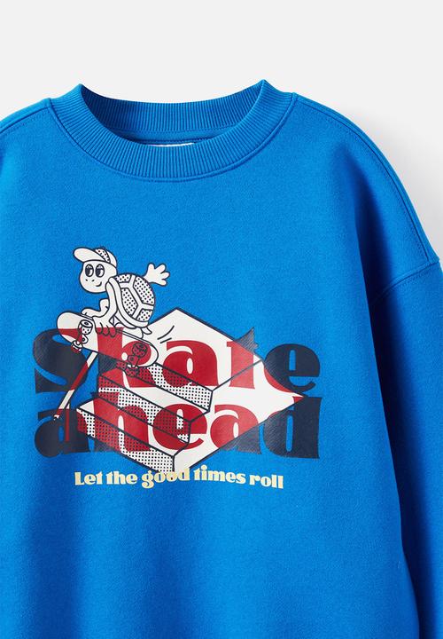 Cotton On - Sammy Oversize Crew - Harbour Blue/Skate Ahead
