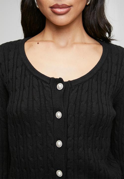 GUESS - Lds Sienna Scoop Neck Long Sleeve Cardi Swtr - Black