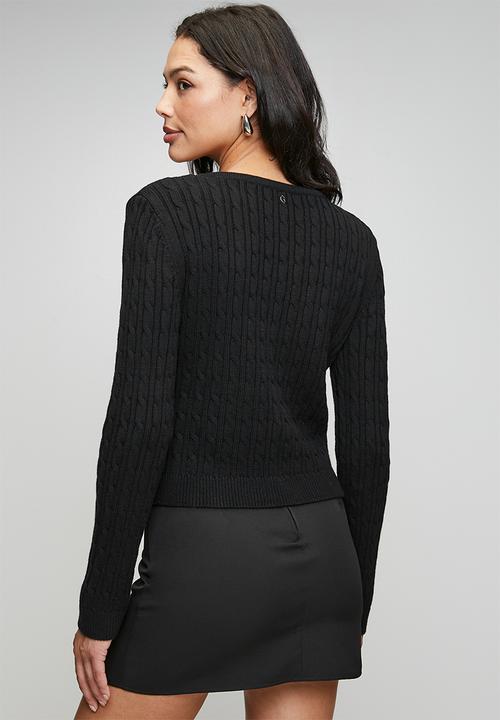 GUESS - Lds Sienna Scoop Neck Long Sleeve Cardi Swtr - Black