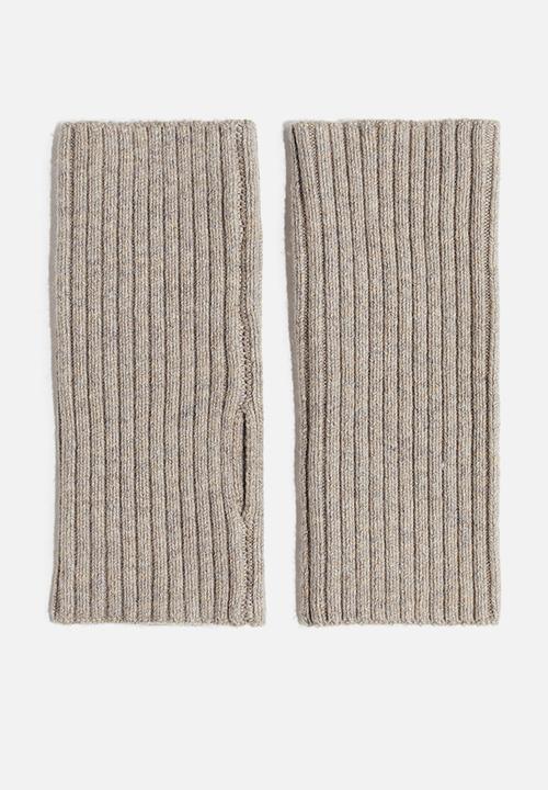 Rib-knit wrist warmers - beige marl