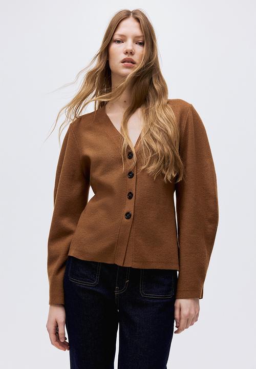 Knitted cardigan - brown - 1302378002