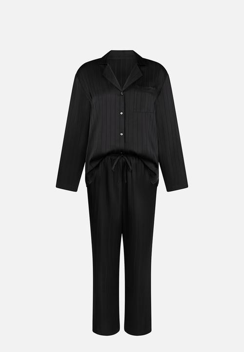 Hunkemoller - Pj ls satin pinstripe - caviar