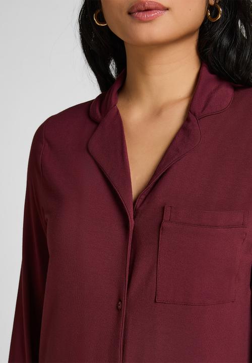 Hunkemoller - Shirtdress ls jersey essential - windsor wine