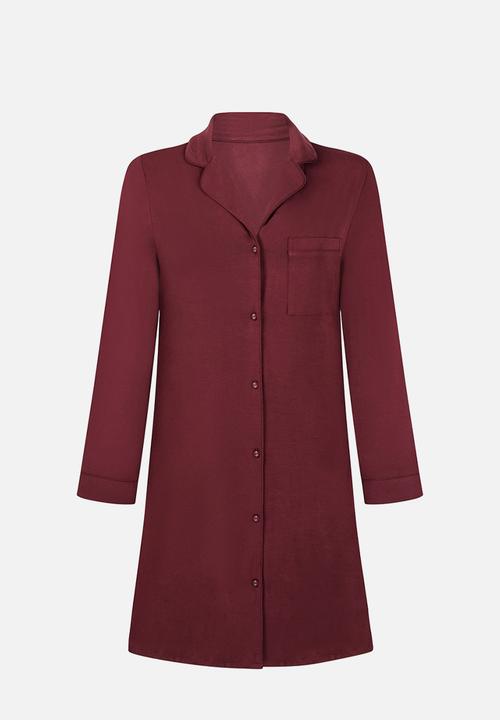 Hunkemoller - Shirtdress ls jersey essential - windsor wine