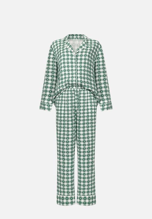 Hunkemoller - Pj ls vis twill print - green gables