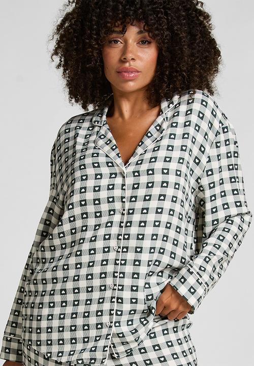 Hunkemoller - Pj ls vis twill print - green gables