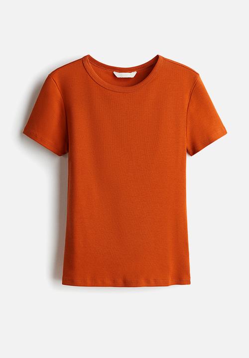 H&M - Ribbed t-shirt - dark orange 