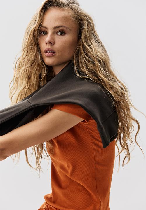 H&M - Ribbed t-shirt - dark orange 
