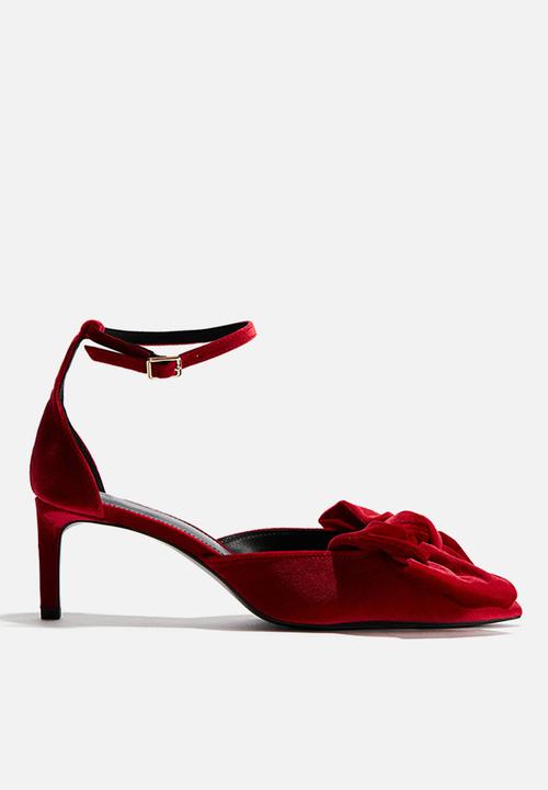 H&M - Bow-detail velour court shoes - red