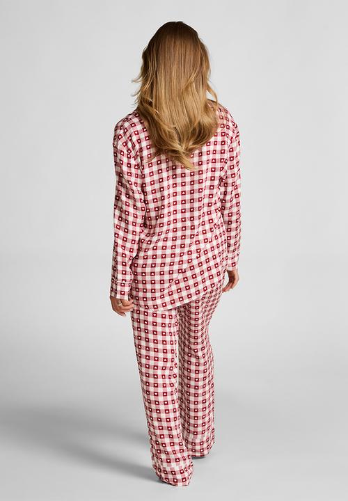 Hunkemoller - Pj ls vis twill print - red dahlia