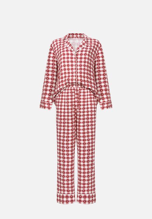 Hunkemoller - Pj ls vis twill print - red dahlia