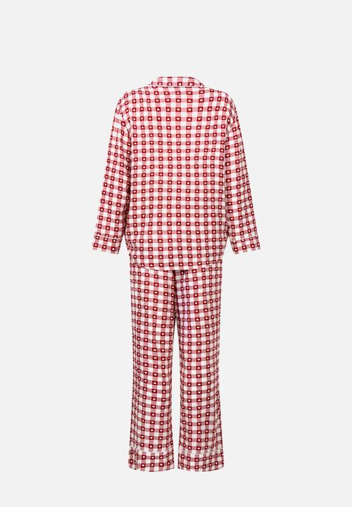 Hunkemoller - Pj ls vis twill print - red dahlia