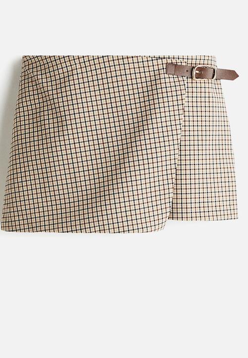 H&M - Wrap skort - beige checked