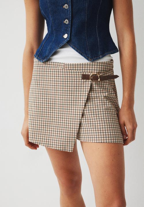 H&M - Wrap skort - beige checked