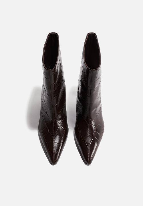 H&M - Heeled ankle boots - dark brown/crocodile pattern