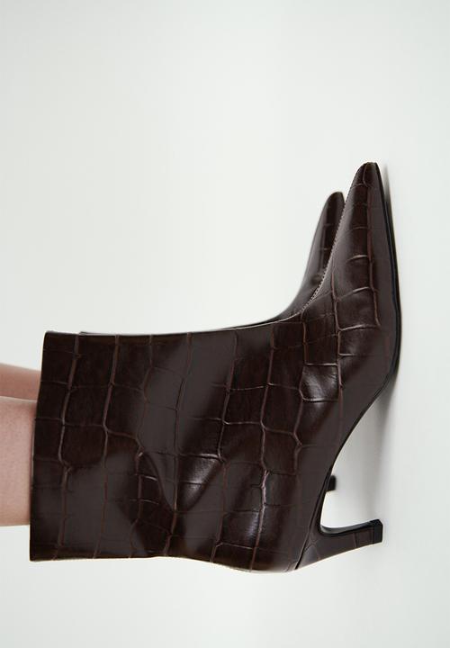H&M - Heeled ankle boots - dark brown/crocodile pattern