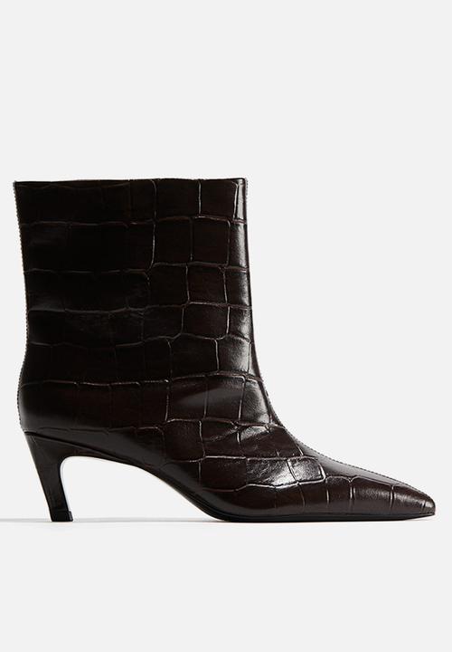 H&M - Heeled ankle boots - dark brown/crocodile pattern