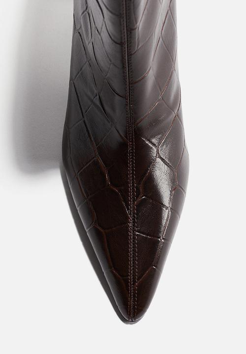H&M - Heeled ankle boots - dark brown/crocodile pattern