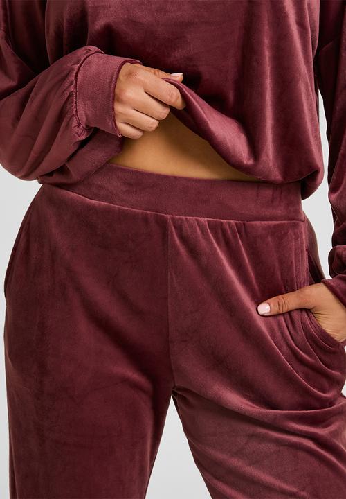 Hunkemoller - Pj ls velours - red mahogany