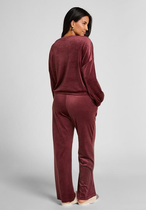Hunkemoller - Pj ls velours - red mahogany