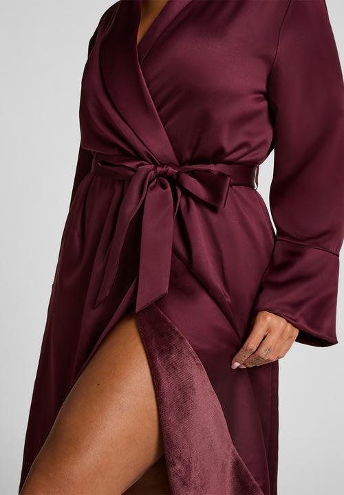 Hunkemoller - Robe long satin fleece - fig
