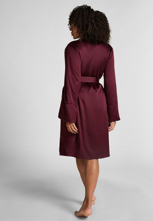 Hunkemoller - Robe long satin fleece - fig
