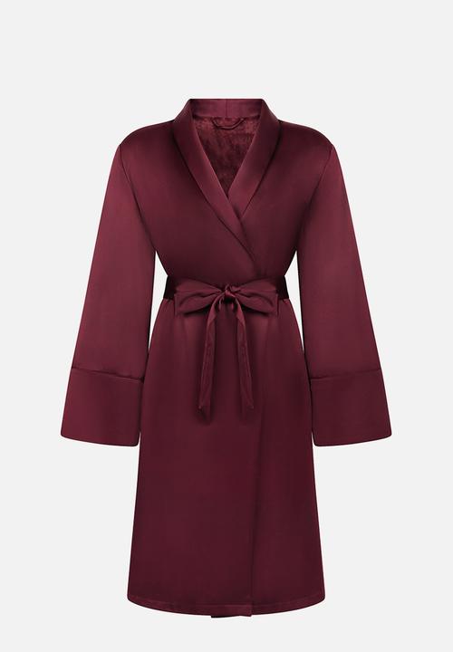 Hunkemoller - Robe long satin fleece - fig