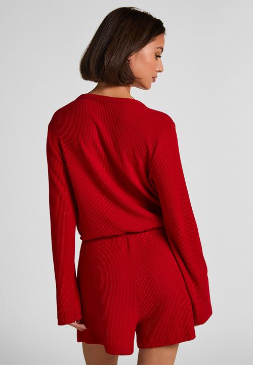 Hunkemoller - Onesie short jersey rib - savvy red